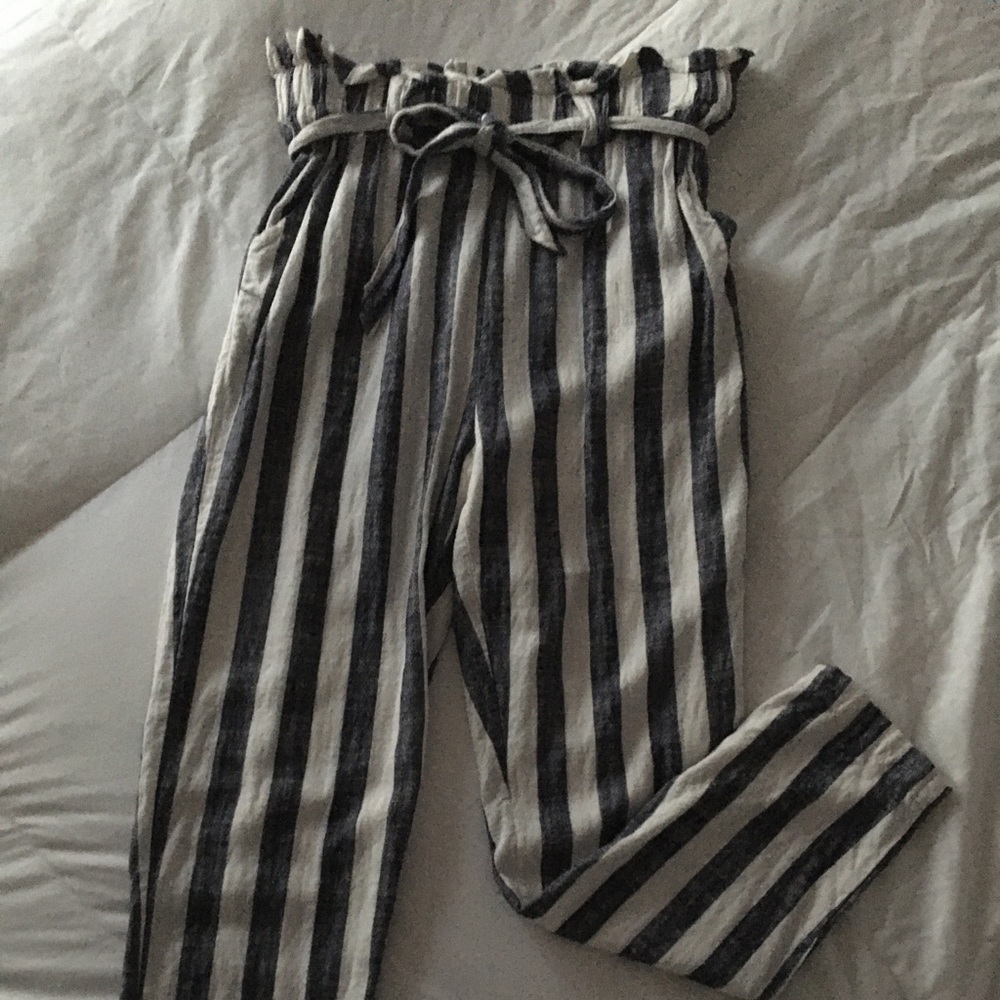 Long White and Navy Blue Striped Pants
